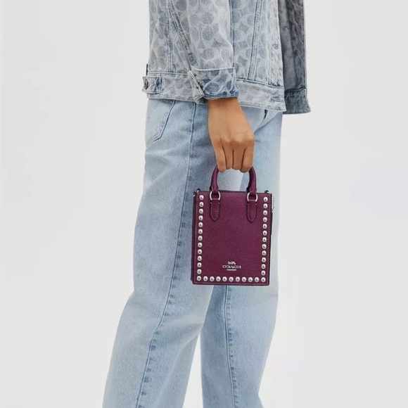 Coach North South Leather Mini Tote Handbag with Rivets ~CM248 ~ - Picture 2 of 9